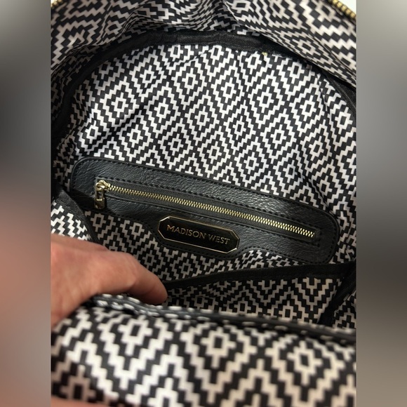 MADISON WEST Black woven pocket vegan leather Backpack with brass hardware - Picture 4 of 9